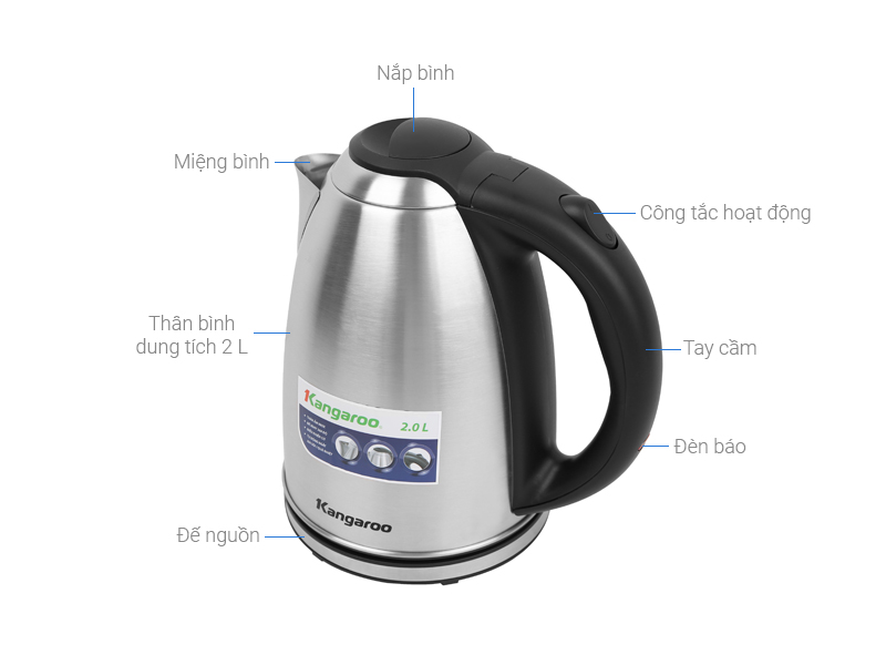Ấm siêu tốc Inox 2.0L Kangaroo KG20SK3