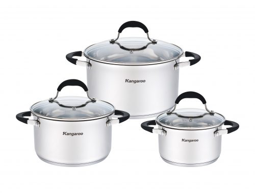 Bộ nồi inox 5 đáy, đáy từ, Size16-20-24 Kangaroo KG3CS3